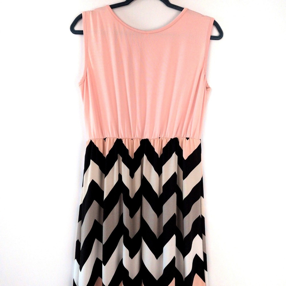 Unbranded Women XL Maxi Dress Pink Black Chevron Sleeveless Stretch Casual - Picture 3 of 6